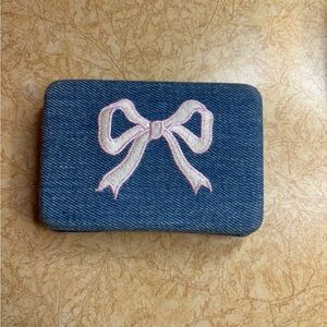 American Eagle Outfitters Denim jewelry Holder with Pink Bow